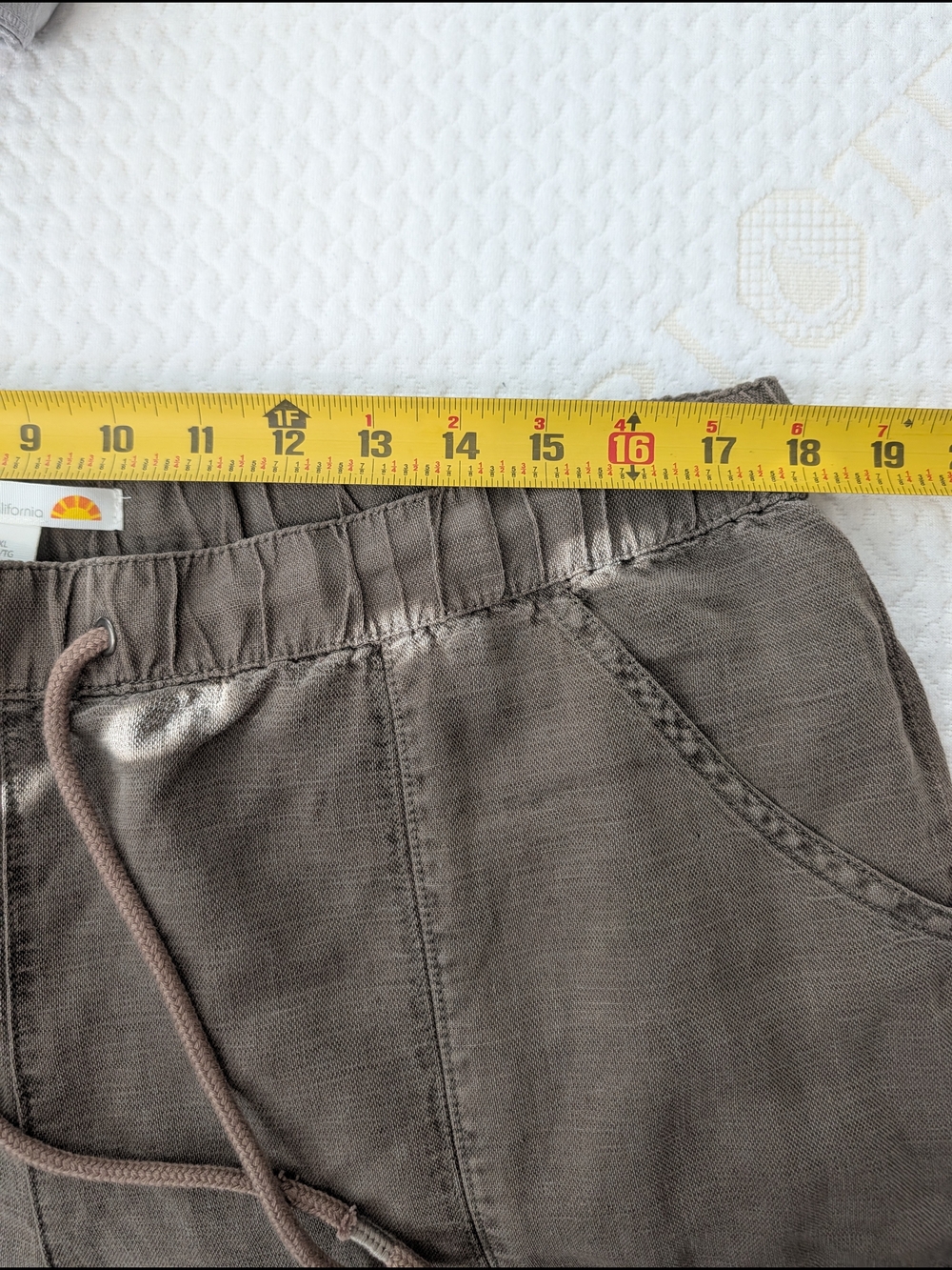 C&C California Linen Pants Draw String Elastic Waist Size XL Green Khaki Beach - Picture 7 of 8